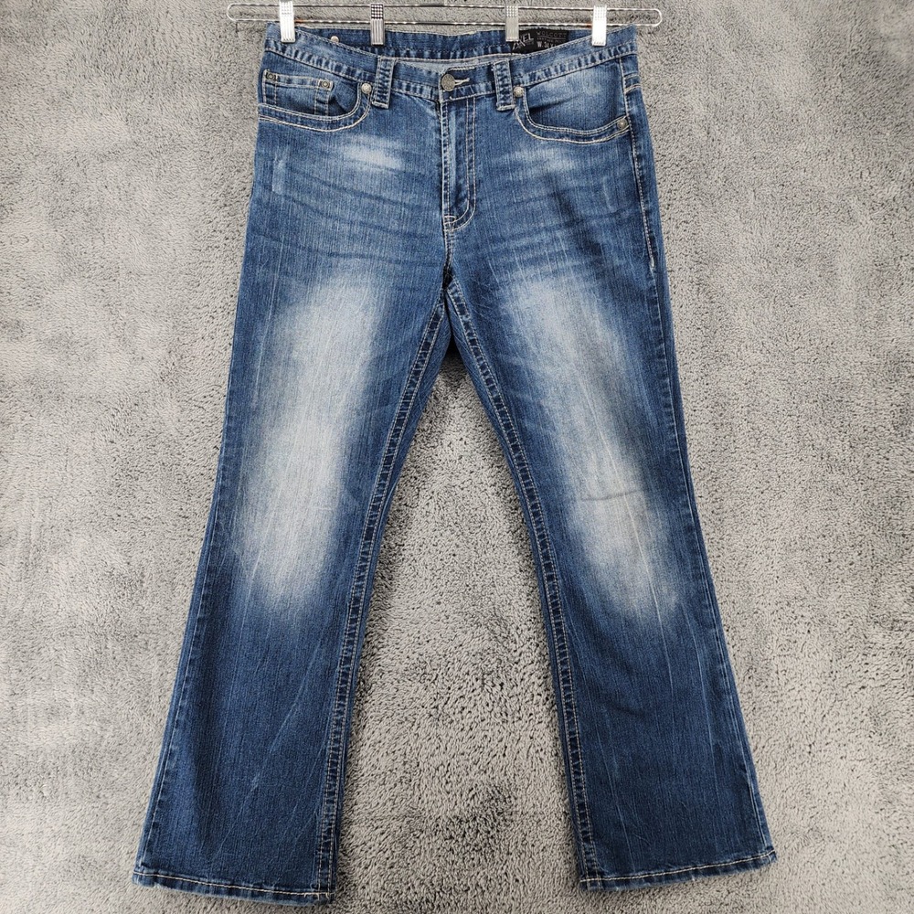 Axel Wolcott Vintage Bootcut Jeans Mens 34x32 Faded Thick Stitch Denim Stretch